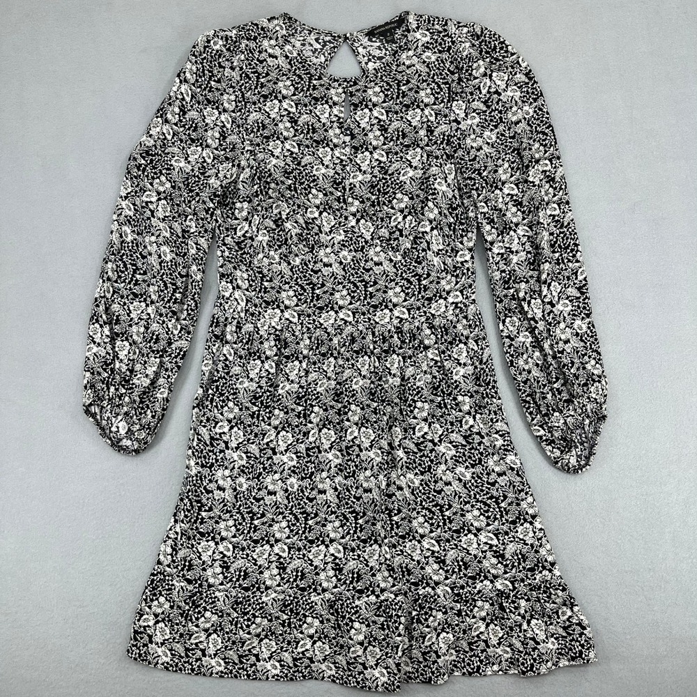 Banana Republic Womens Floral Long Sleeve Mini Dress Black White Size 2